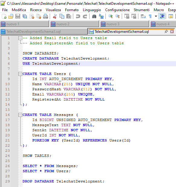 Schema del database