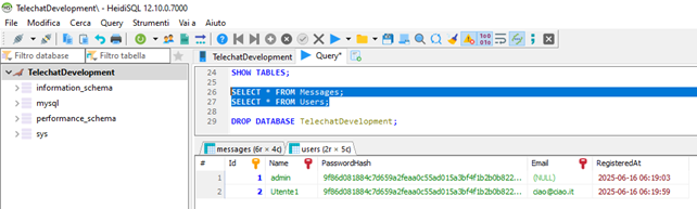 Query SQL eseguita con HeidiSQL