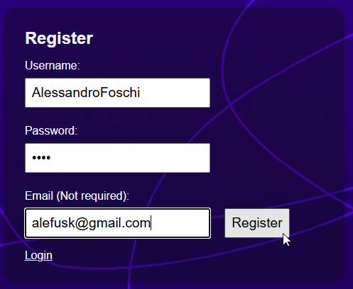 Pagina di registrazione del frontend